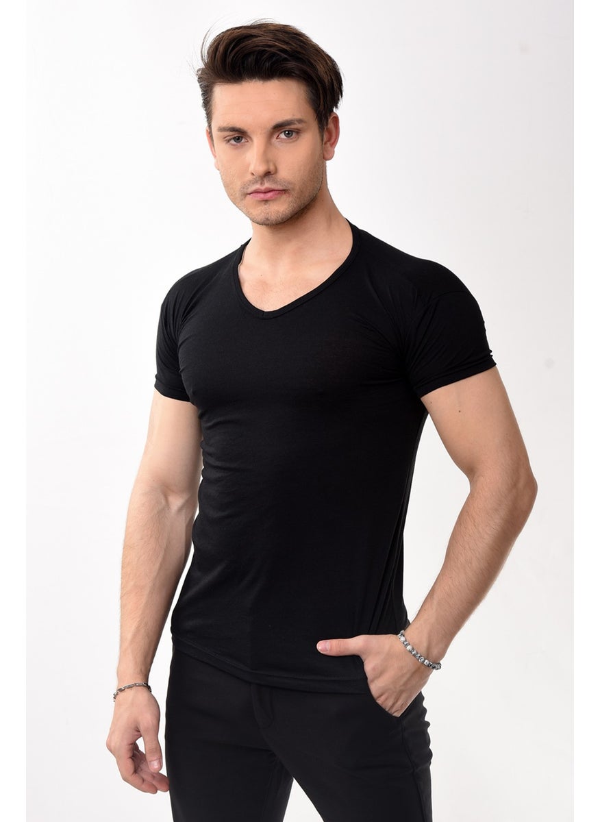 V-Neck Basic Slim Fit Men's T-Shirt Black