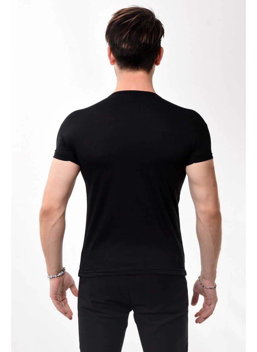 V-Neck Basic Slim Fit Men's T-Shirt Black