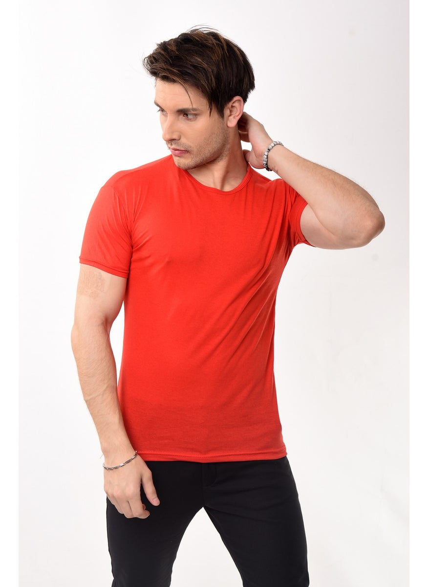 Men's Slim Fit Basic Crew Neck Short Sleeve T-Shirt Red