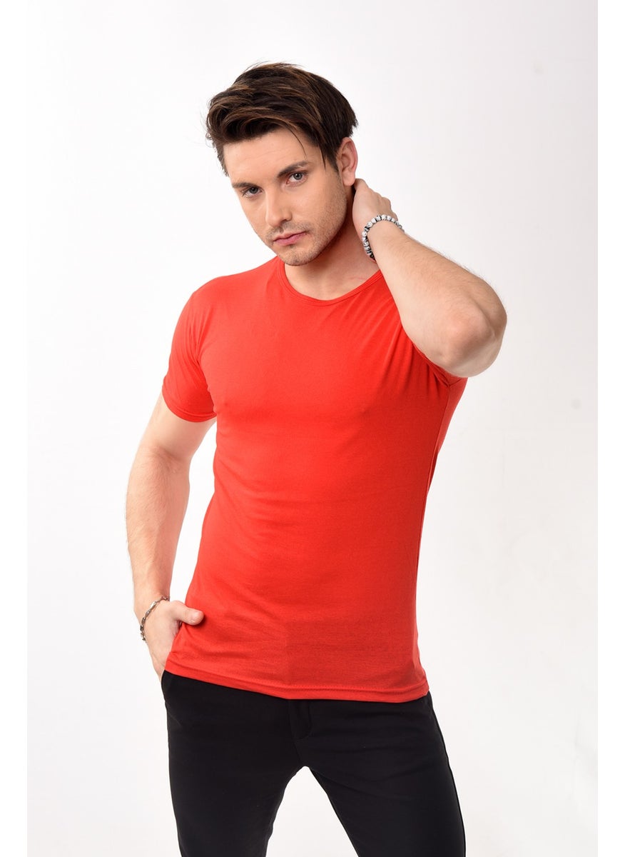 Men's Slim Fit Basic Crew Neck Short Sleeve T-Shirt Red