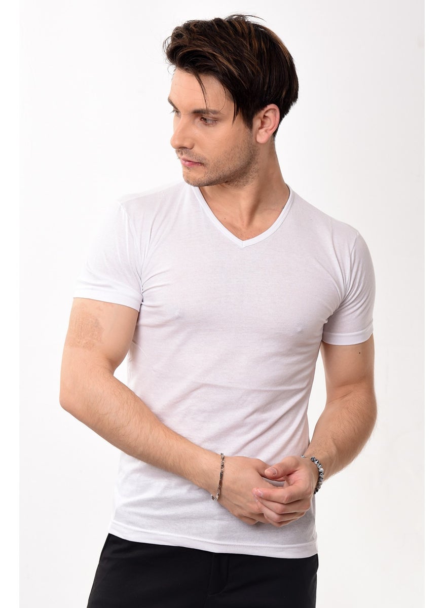 V-Neck Basic Slim Fit Men's T-Shirt White