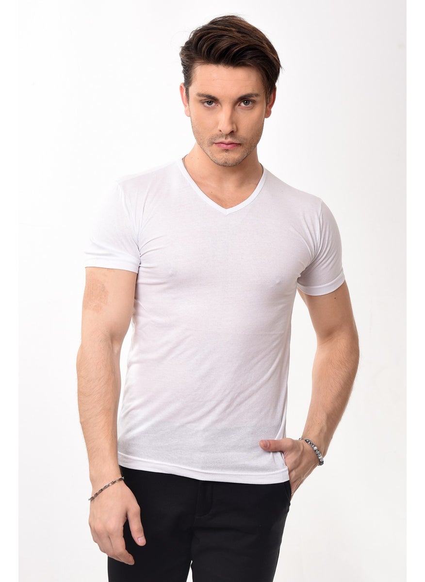 V-Neck Basic Slim Fit Men's T-Shirt White