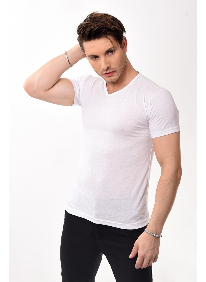 V-Neck Basic Slim Fit Men's T-Shirt White