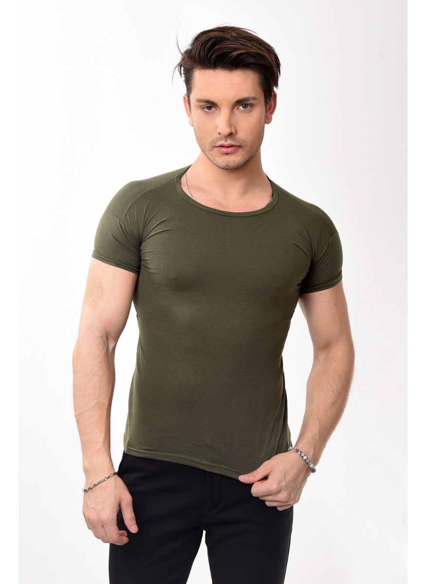 Men's Slim Fit Basic Crew Neck Short Sleeve T-Shirt Khaki