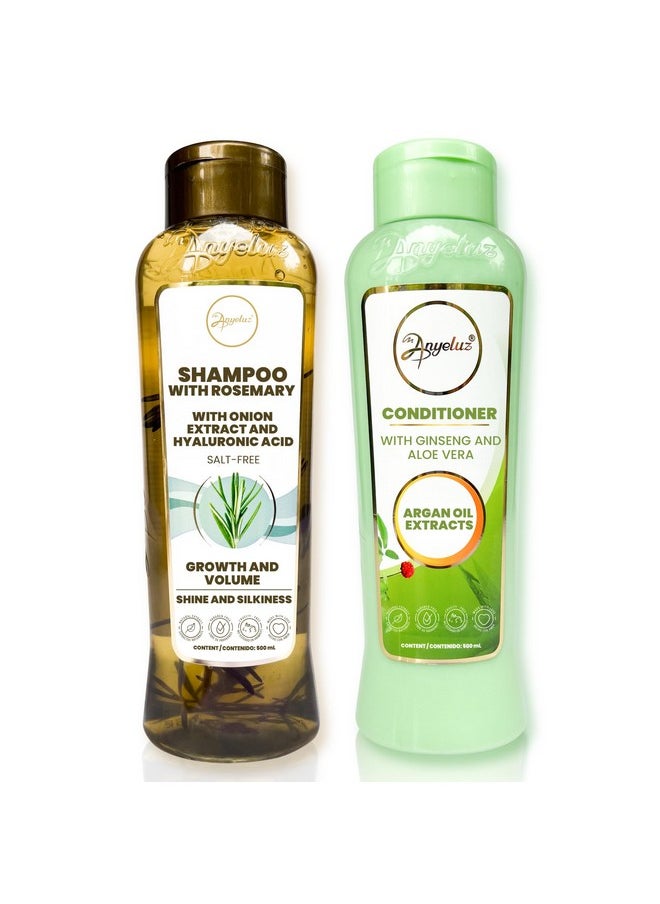 Rosemary Shampoo And Aloe Conditioner Set, Volume And Hydration For Your Hair, With Hyaluronic, Argan Oil And Rosemary, Moisturizes And Enhances Shine