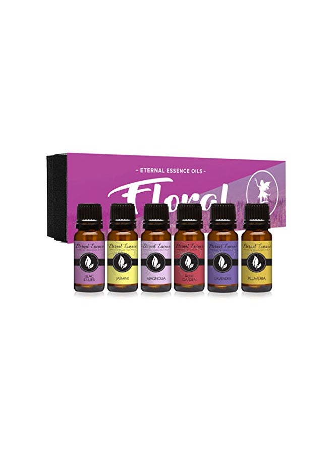 Floral Gift Set Of 6/10Ml Premium Grade Fragrance Oils Lavender Lilac Lillies Jasmine Plumeria Rose