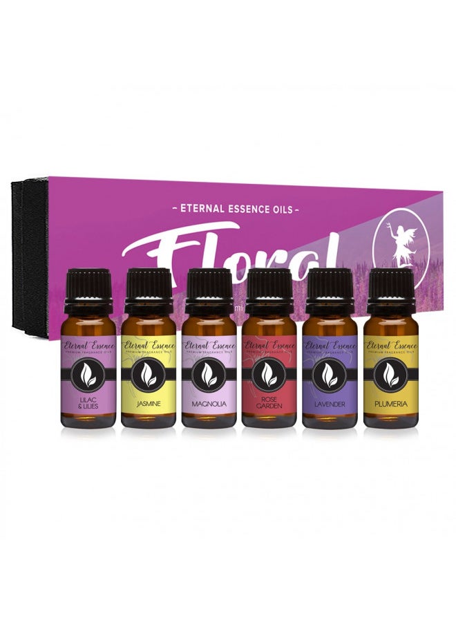 Floral Gift Set Of 6/10Ml Premium Grade Fragrance Oils Lavender Lilac Lillies Jasmine Plumeria Rose