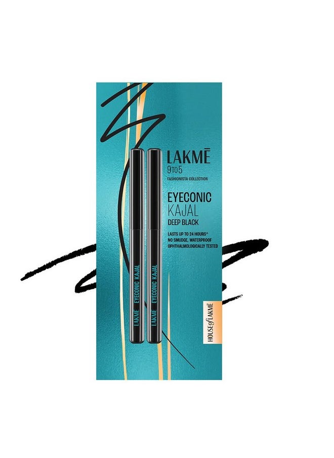 Eyeconic Black Kajal 0.35 G (Combo Pack Of 2) Matte Kohl Liner In A Twist Up Pencil - Waterproof, Smudge Proof & Long Lasting Eye Makeup