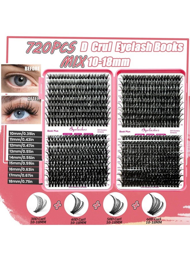 Diy Lash Extension Kit 720Pcs 10-18Mm D Curl Lashes Clusters With Lash Bond And Seal Glue Remover Lash Shampoo Cleansing Brush Headband Wristband Tweezers Eyelash Brush Applicator