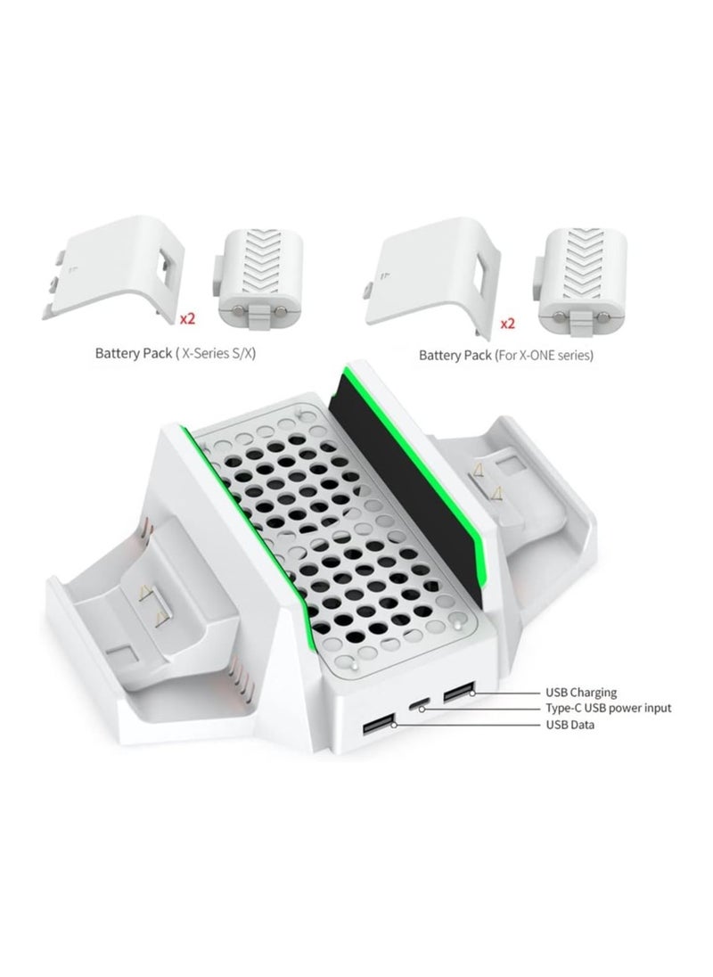 Cooling Stand for Xbox Series S, Vertical Cooling and Charging Stand, cooling station, Dual Controller USB Ports 2 x 800mAh Rechargeable Batteries for XSX|S/One S/One X/One cooling system coolingfan