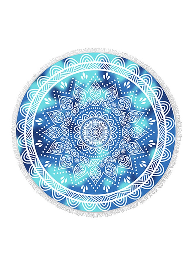 Mandala Round Fringed Towel Blue 150 × 150cm