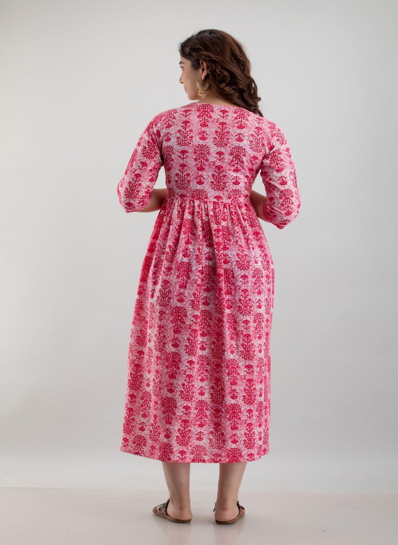Pink Cotton Maternity Baby Feeding Dress