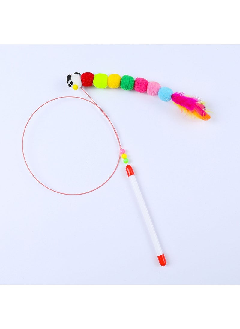 Cat Toy Cat Tease Stick Self-hi with Bell Handheld Long Rod Bucket Cat Artifact Steel Wire Feather Cat Tease Stick