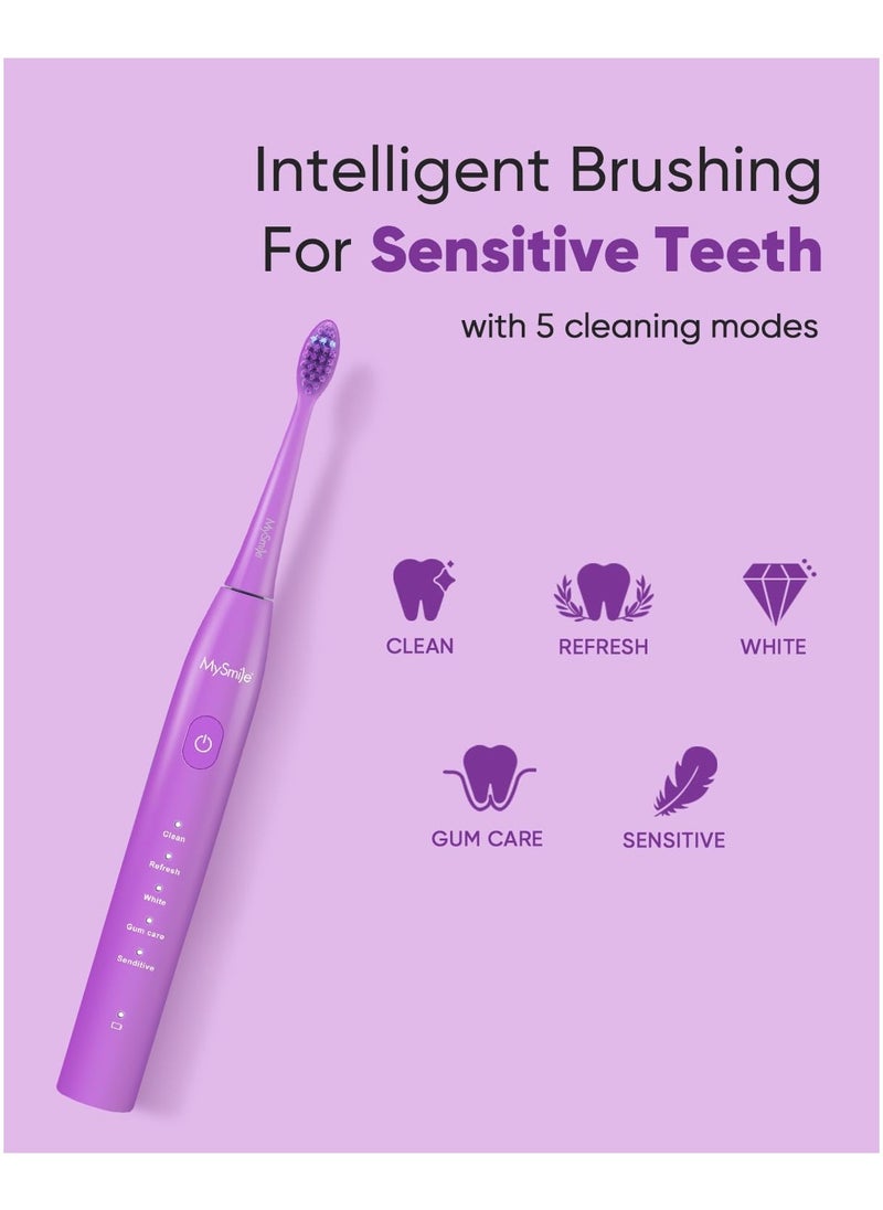 MySmile DY156 Electric Toothbrush for Adults, Rechargeable Sonic Battery Toothbrush Portable with 3 Brush Heads
