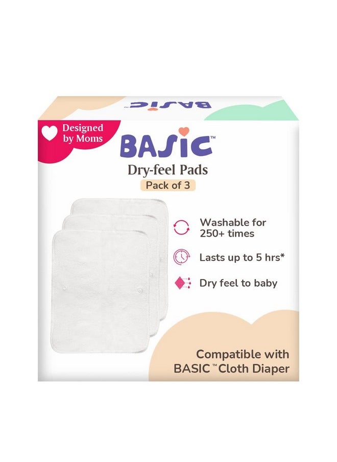 Basic Quick Dry Pads Insert | Diaper Liner For Adjustable Cloth Diaper,Washable & Reusable (Compatible With Basic Diapers) |Freesize Cloth Diaper-Unisex Baby,Pack Of 3