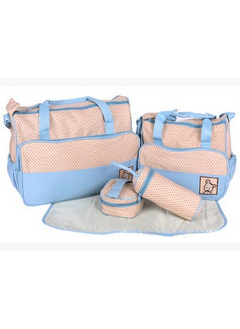 Fashion Diaper Bag 5-Piece Set Waterproof Multifunctional Light Blue