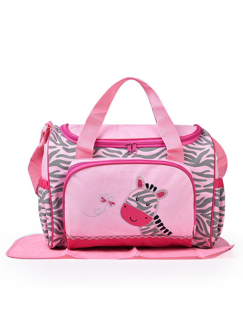 Fashion Embroidered Giraffe Diaper Bag with Multiple Pockets Pink