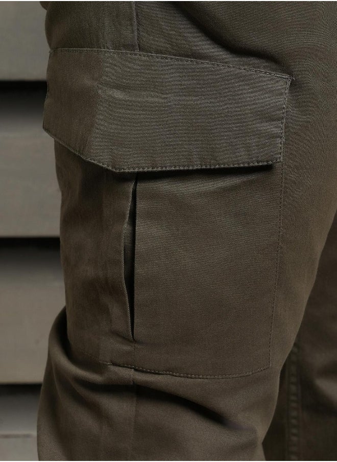 Men Dark Olive Trousers