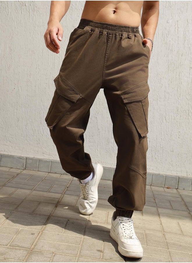 Men Dark Olive Trousers