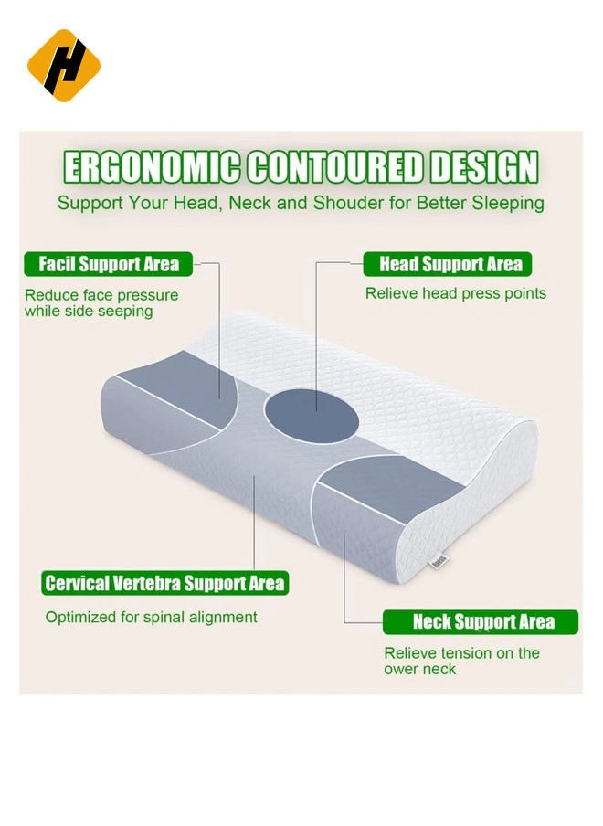 Pillow, Memory Foam, Cervical Pillow for Neck Pain Relief, Ergonomic Design with Washable Zipper Cover