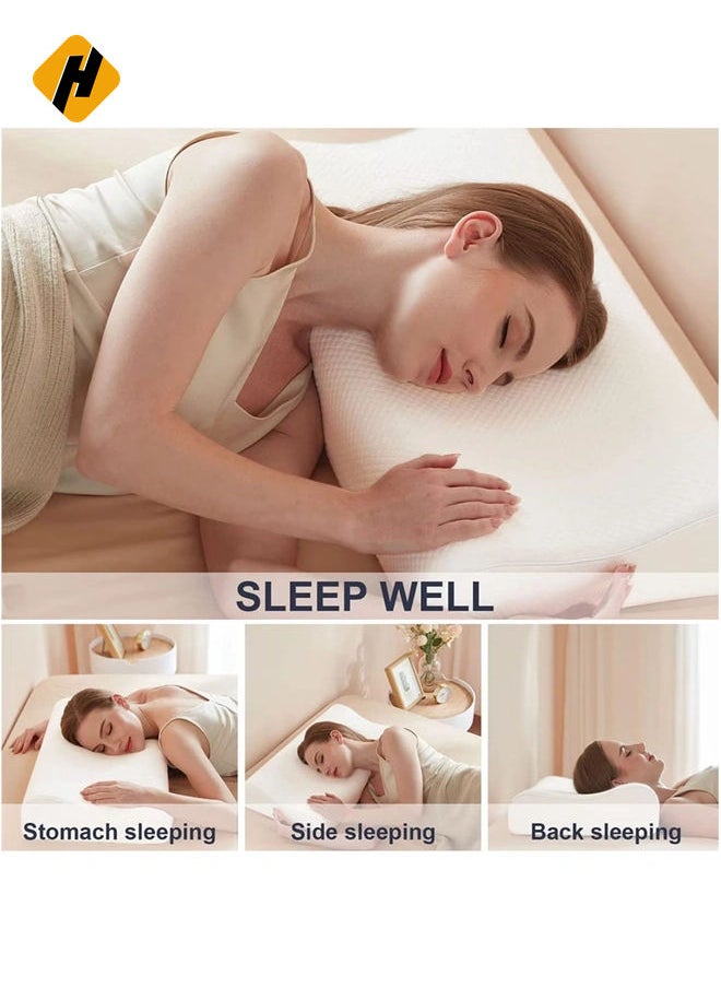 Bed Pillow with 2 Adjustable Height, 61x35.6x11.9cm, Ergonomically Designed Contour Sleeping Pillows with Washable Pillow Cover for Side Sleepers