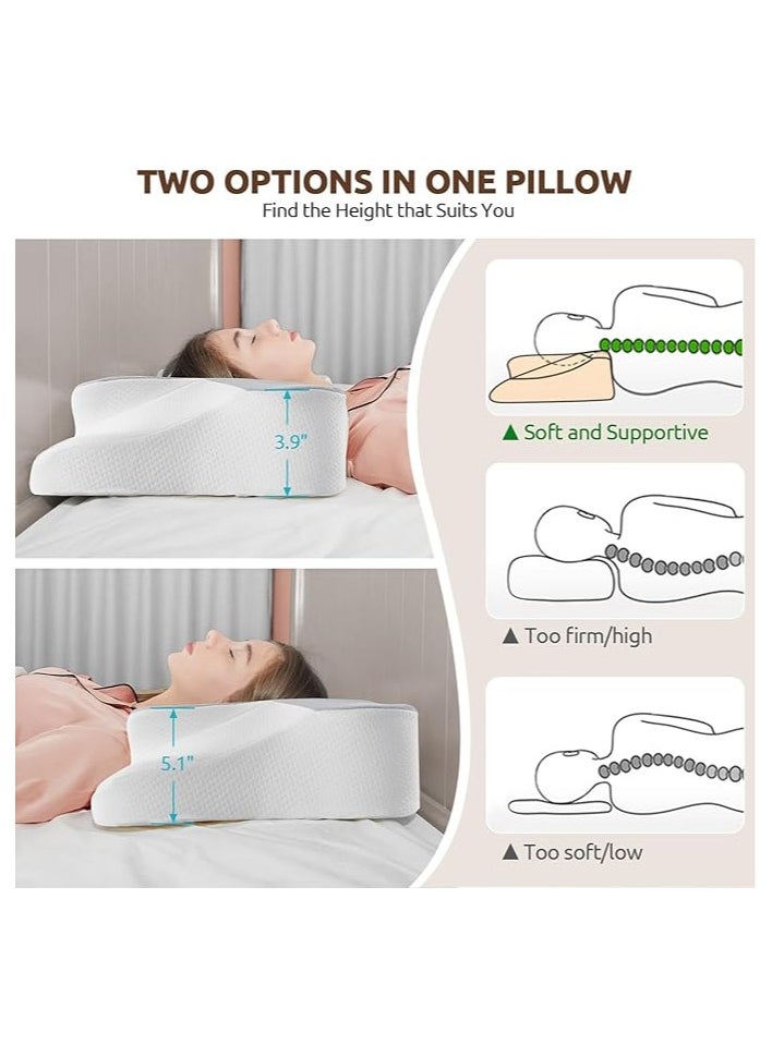 Cervical Pillow Neck Pillow for Pain Relief Sleeping, Orthopedic Contour Memory Foam Pillows for Bed with Cooling Pillow Covers, Adjustable Ergonomic Pillows for Back Stomach Side Sleeper