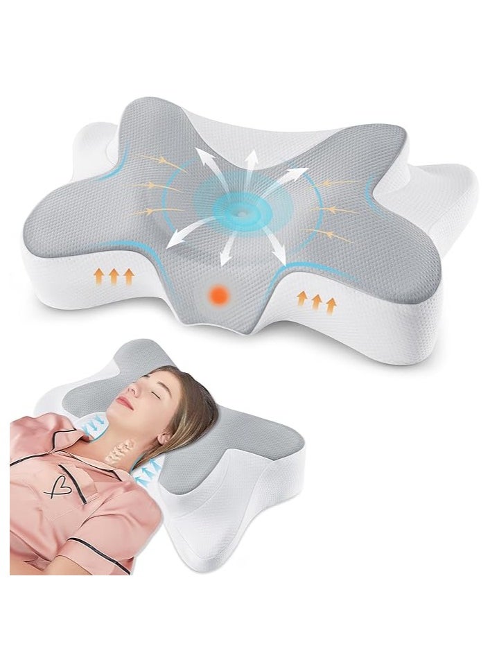 Cervical Pillow Neck Pillow for Pain Relief Sleeping, Orthopedic Contour Memory Foam Pillows for Bed with Cooling Pillow Covers, Adjustable Ergonomic Pillows for Back Stomach Side Sleeper