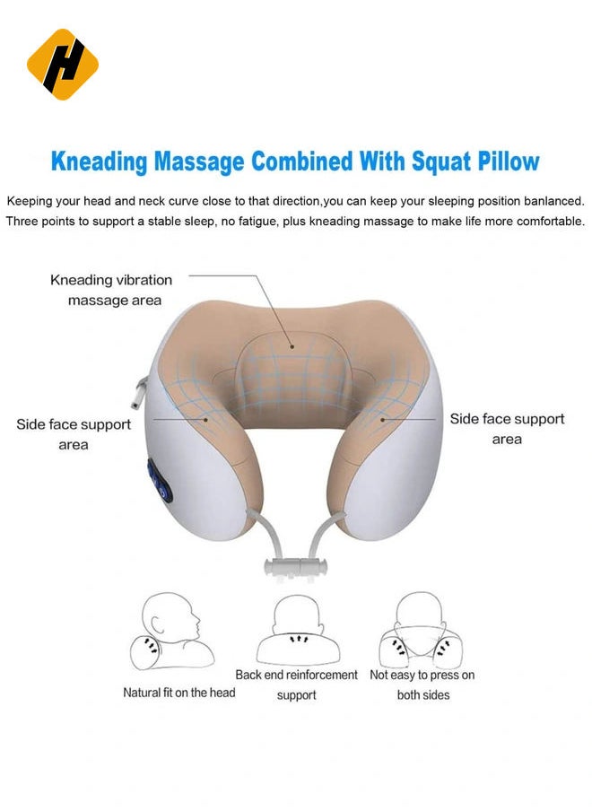 Travel Pillows For Sleeping Airplane, Electric Neck Massager Soft Comfortable Breathable U-Shaped Memory Foam Massage Neck Pillow For Car Home And Office