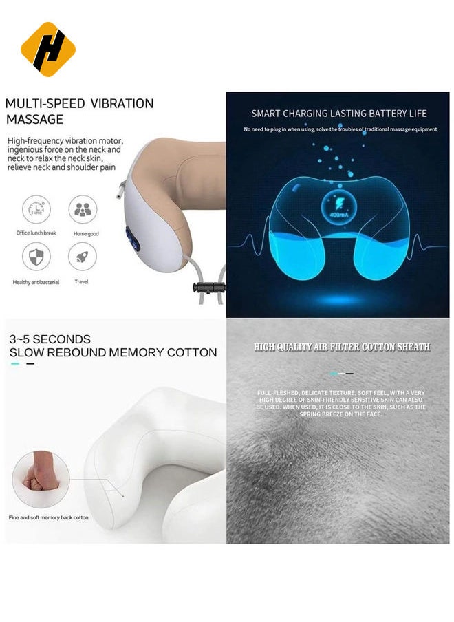 Travel Pillows For Sleeping Airplane, Electric Neck Massager Soft Comfortable Breathable U-Shaped Memory Foam Massage Neck Pillow For Car Home And Office