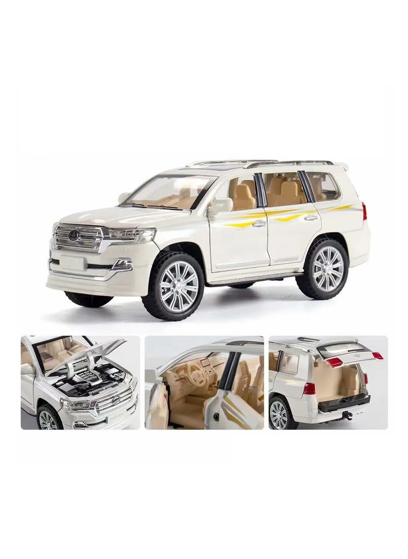 1:24 Scale Land Cruiser Model Car Toy, Alloy Diecast 6 Doors Openable Vehicle with Light Sound, Pullback Off-road Vintage Car