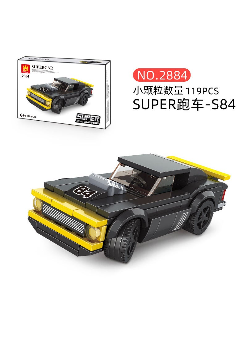 1 x 5 pcs Wange 2870-2883 Sports Car Building Blocks DIY Model Toy for Boys 2884:S84 Super run, 119pcs