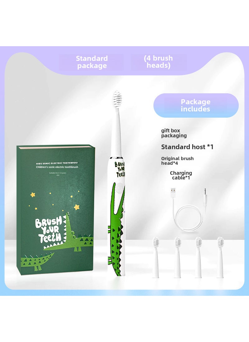 Kids Sonic Electric Toothbrush USB Waterproof Smart Soft Bristle Crocodile-gift box 4 brush head