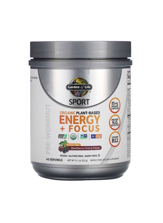 Sport Organic PlantBased Energy  Focus PreWorkout Blackberry Cherry 8.1 oz 231 g