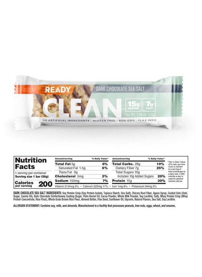 Clean Bar 15G Of Protein 7G Fiber 6.5G Of Whole Grains Nongmo Dark Chocolate Sea Salt 1.98 Ounces 12Pack