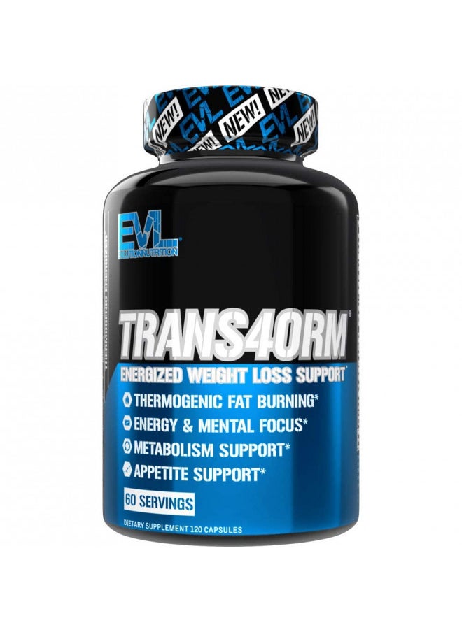 EVL Thermogenic Fat Burner Support - Fast Acting Weight Loss Energy and Appetite Support - Trans4orm Green Tea Fat Burner and Weight Loss Support Supplement for Men and Women (60 Servings)