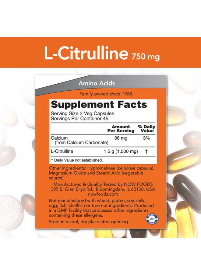 NOW Supplements, L-Citrulline 750 mg, Supports Protein Metabolism*, Amino Acid, 90 Veg Capsules