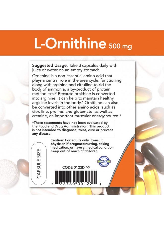 NOW Supplements, L-Ornithine (L-Ornithine Hydrochloride) 500 mg, Amino Acid, 120 Veg Capsules