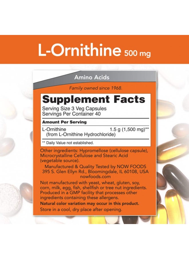 NOW Supplements, L-Ornithine (L-Ornithine Hydrochloride) 500 mg, Amino Acid, 120 Veg Capsules