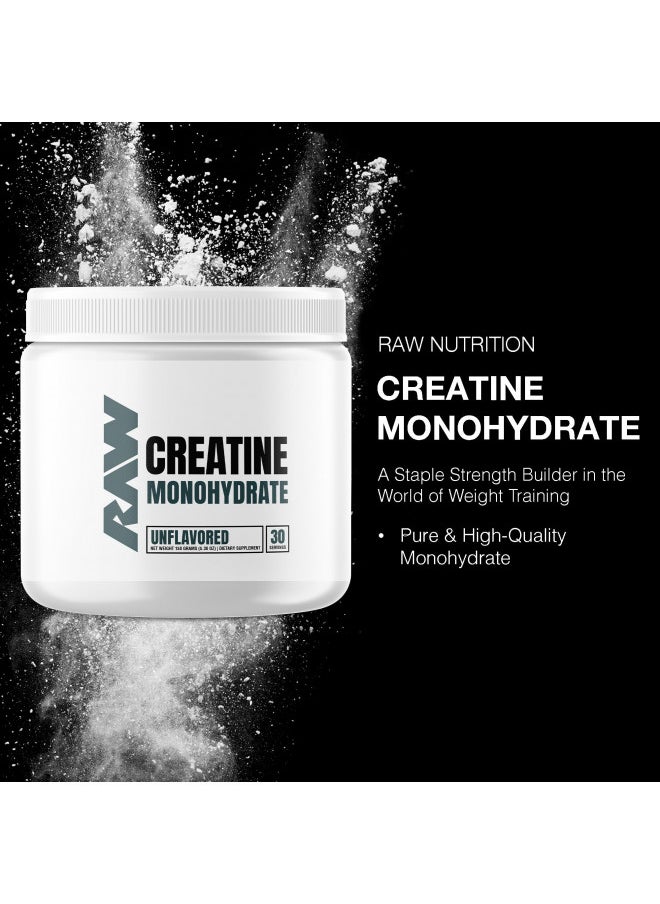 RAW Nutrition Creatine Monohydrate Powder Unflavored | Micronized Creatine Monohydrate Supplement Helps Workout Performance, Build Muscle & Strength | Creatine for Men & Women, 150g (30 Servings)