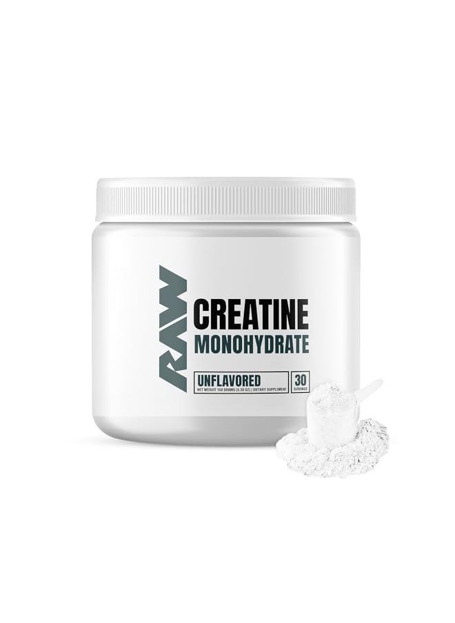 RAW Nutrition Creatine Monohydrate Powder Unflavored | Micronized Creatine Monohydrate Supplement Helps Workout Performance, Build Muscle & Strength | Creatine for Men & Women, 150g (30 Servings)