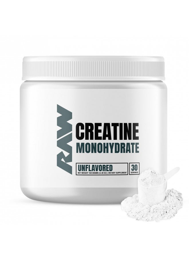 RAW Nutrition Creatine Monohydrate Powder Unflavored | Micronized Creatine Monohydrate Supplement Helps Workout Performance, Build Muscle & Strength | Creatine for Men & Women, 150g (30 Servings)