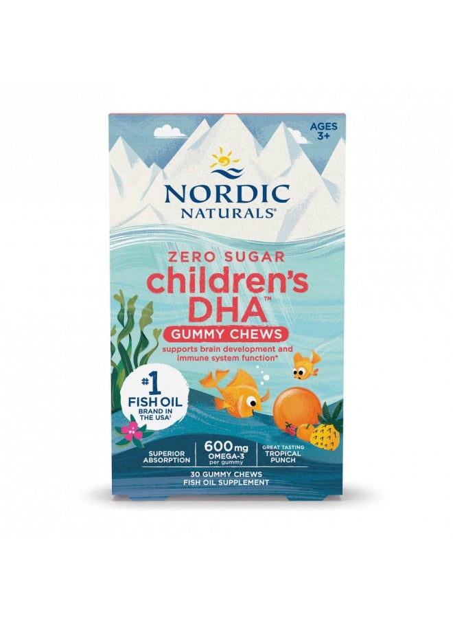 Nordic Naturals Childrens DHA Gummies, Tropical Punch - 30 Gummies for Kids - 600 mg Total Omega-3s with EPA & DHA - Brain Development, Learning, Healthy Immunity - Non-GMO - 30 Servings