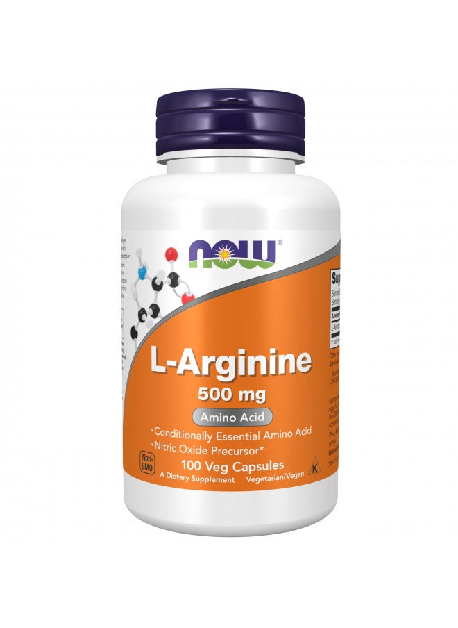 NOW Supplements, L-Arginine 500 mg, Nitric Oxide Precursor*, Amino Acid, 100 Veg Capsules