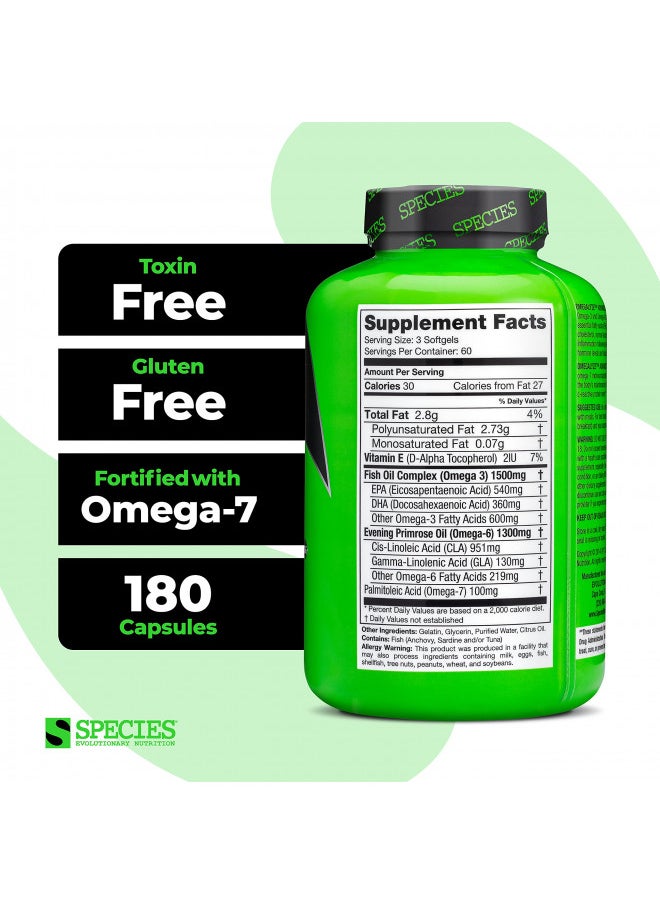 Species Nutrition Omegalyze Support Supplements, Essential Fatty Acid Formula, Supplement to Help Maximize Recovery, Omega 3,6 and 7 Formula,180 Capsules