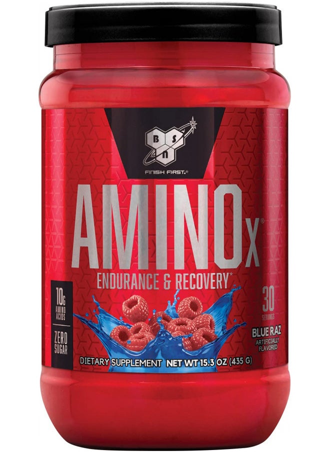 BSN Amino X Muscle Recovery & Endurance Powder with BCAAs, 10 Grams of Amino Acids, Keto Friendly, Caffeine Free, Flavor: Blue Raspberry, 30 Servings (Packaging May Vary)