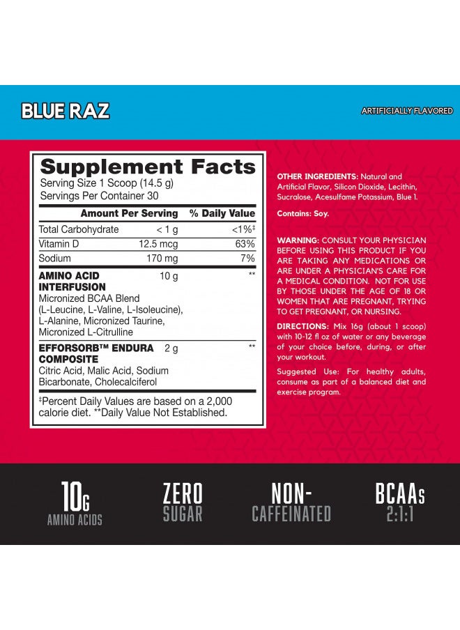 BSN Amino X Muscle Recovery & Endurance Powder with BCAAs, 10 Grams of Amino Acids, Keto Friendly, Caffeine Free, Flavor: Blue Raspberry, 30 Servings (Packaging May Vary)