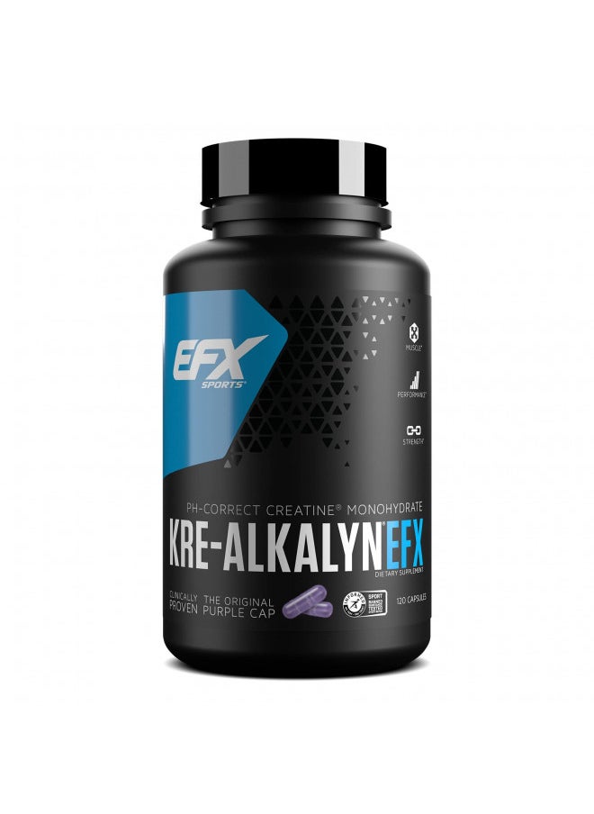 EFX Sports Kre-Alkalyn EFX | pH Correct Creatine Monohydrate Pill Supplement | Strength, Muscle Growth & Performance | 60 Servings, 120 Capsules