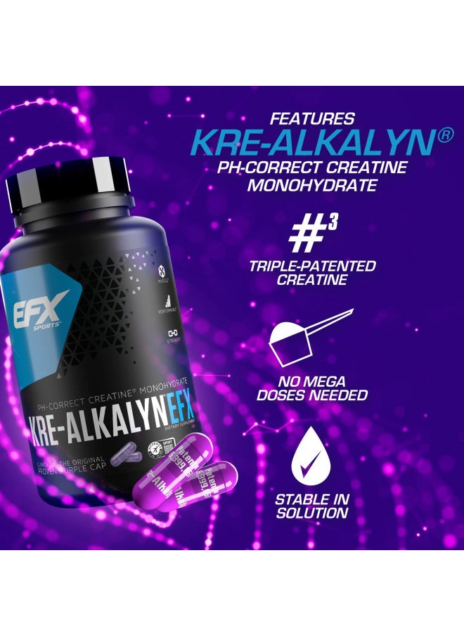 EFX Sports Kre-Alkalyn EFX | pH Correct Creatine Monohydrate Pill Supplement | Strength, Muscle Growth & Performance | 60 Servings, 120 Capsules