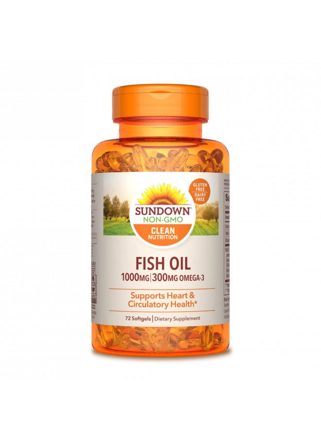 Sundown Fish Oil 1000 mg, Supports Heart Health, 72 Softgels (Packaging May Vary)