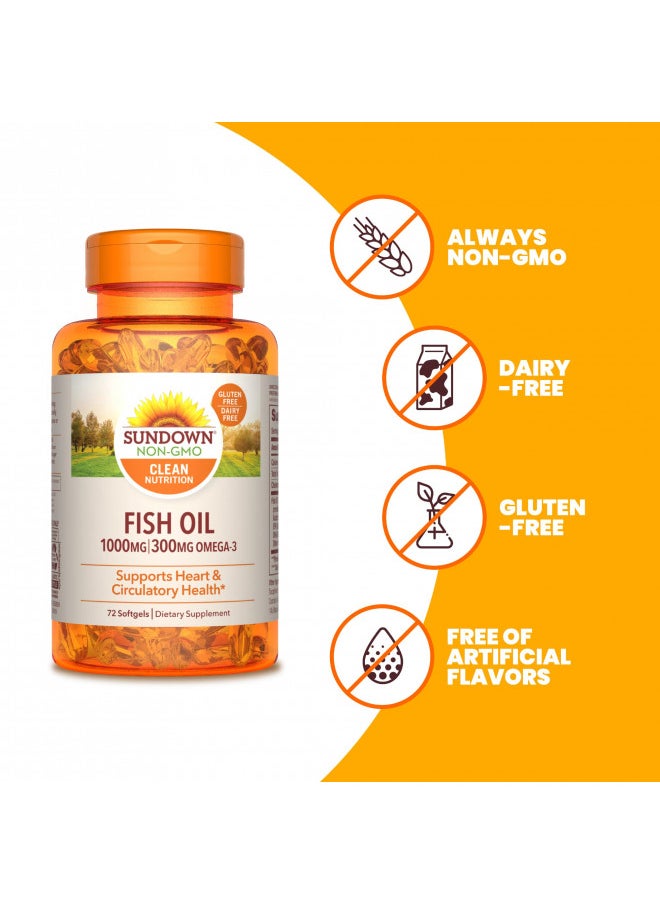 Sundown Fish Oil 1000 mg, Supports Heart Health, 72 Softgels (Packaging May Vary)